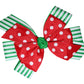 WD2U Girls Green Stripe Red Dotted Christmas Boutique Hair Bow French Clip