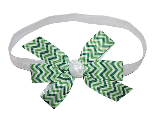 WD2U Baby Girls Green Chevron St Patricks Day Boutique Hair Bow Stretch Headband