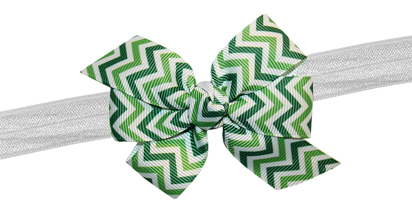 WD2U Baby Girls Infant Green Chevron St Patricks Hair Bow Stretch Headband