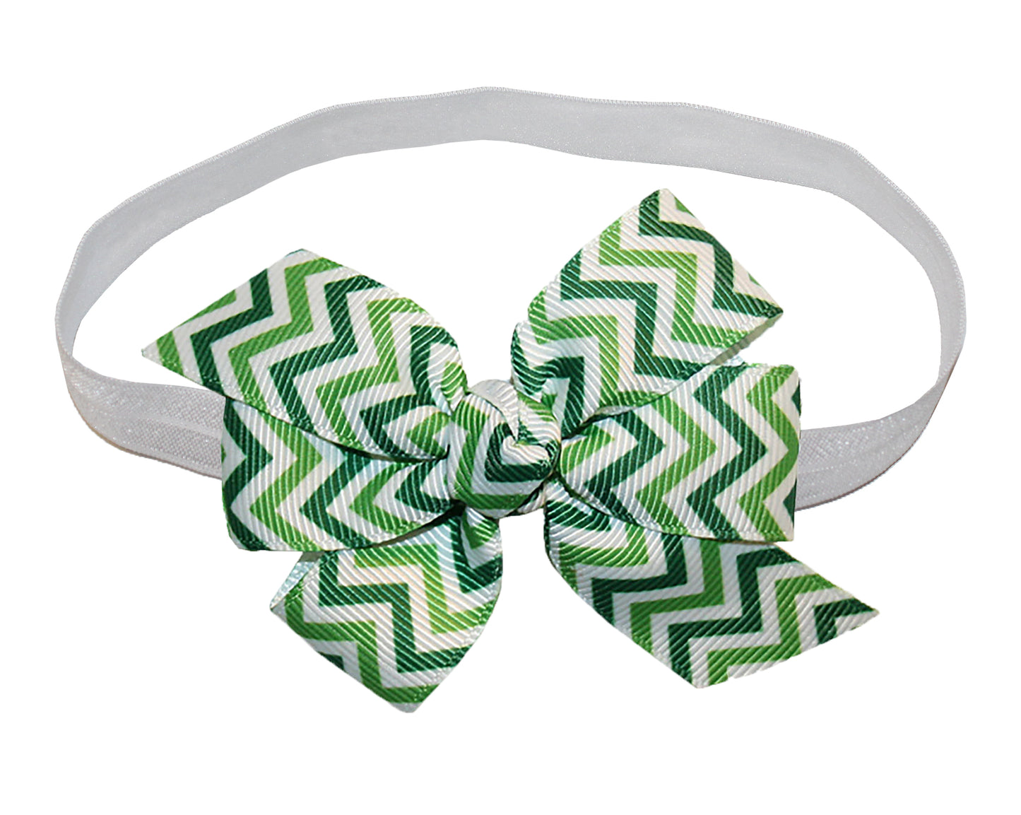 WD2U Baby Girls Infant Green Chevron St Patricks Hair Bow Stretch Headband