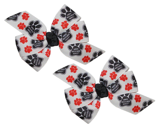 WD2U Set of 2 Who Rescued Who Paw Print Hair Bow Rubber Bands