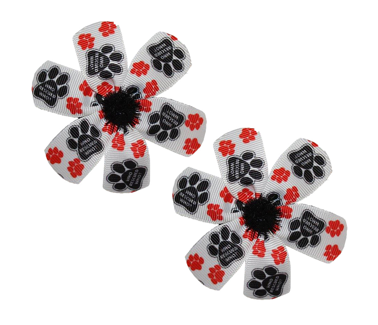 WD2U Set of 2 Who Rescued Who Paw Print Animal Rescue Flower Hair Bows
