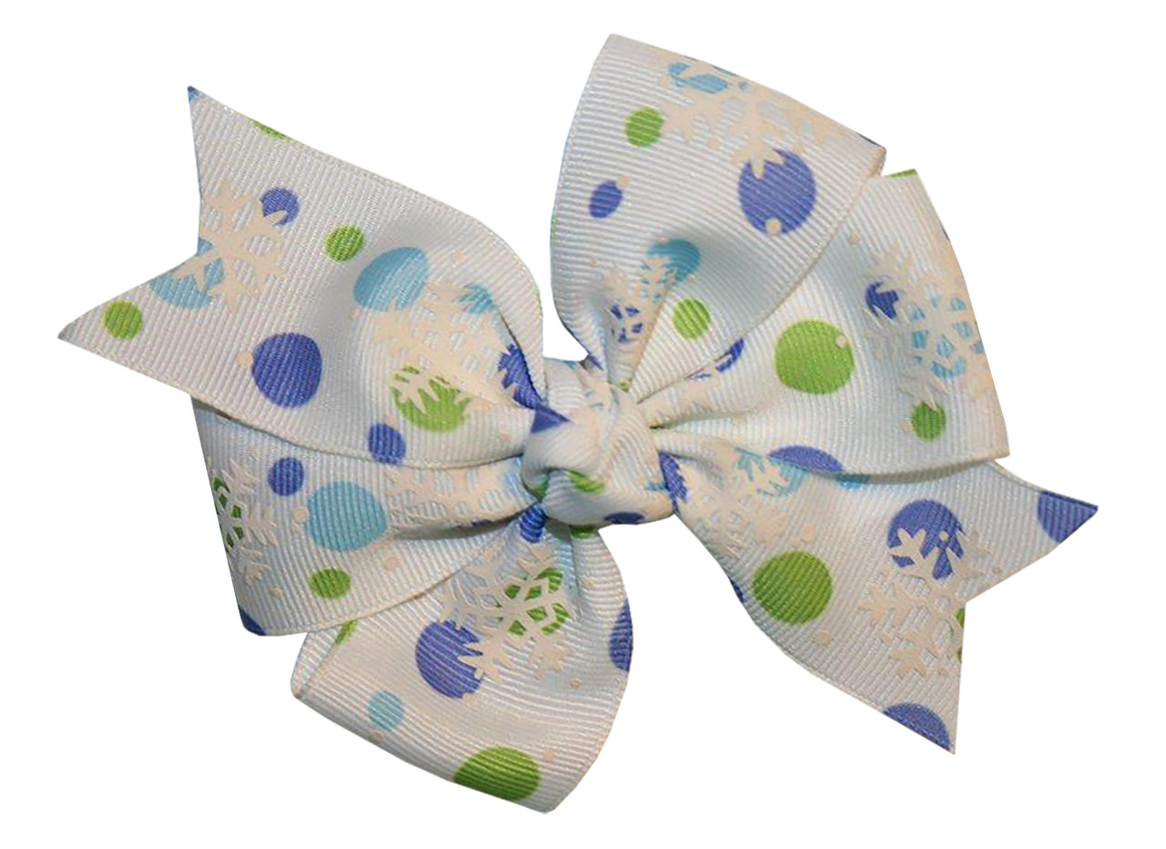 WD2U Girls Frozen Snowflake Dotted Grosgrain Christmas Hair Bow Alligator Clip