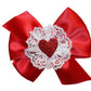 WD2U Girls Red Satin & Lace Glittered Heart Valentines Hair Bow French Clip