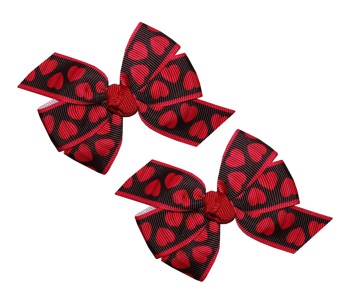 WD2U Baby Girl Set of 2 Black & Red Heart Valentines Hair Bows Alligator Clip