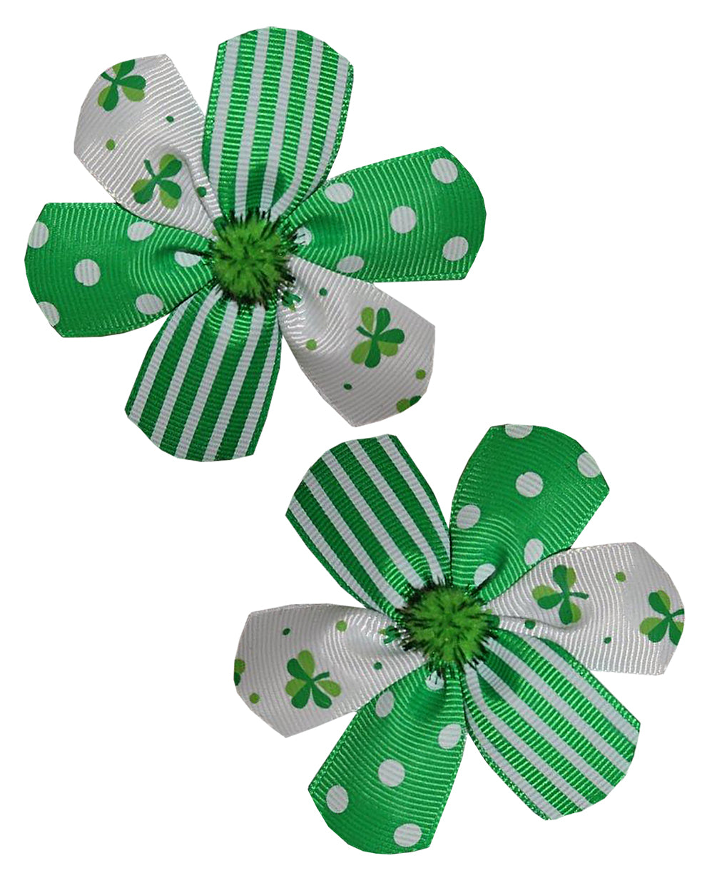 WD2U Baby Girls 2 Pc St Patricks Green Custom Flower Hair Bows Alligator Clips