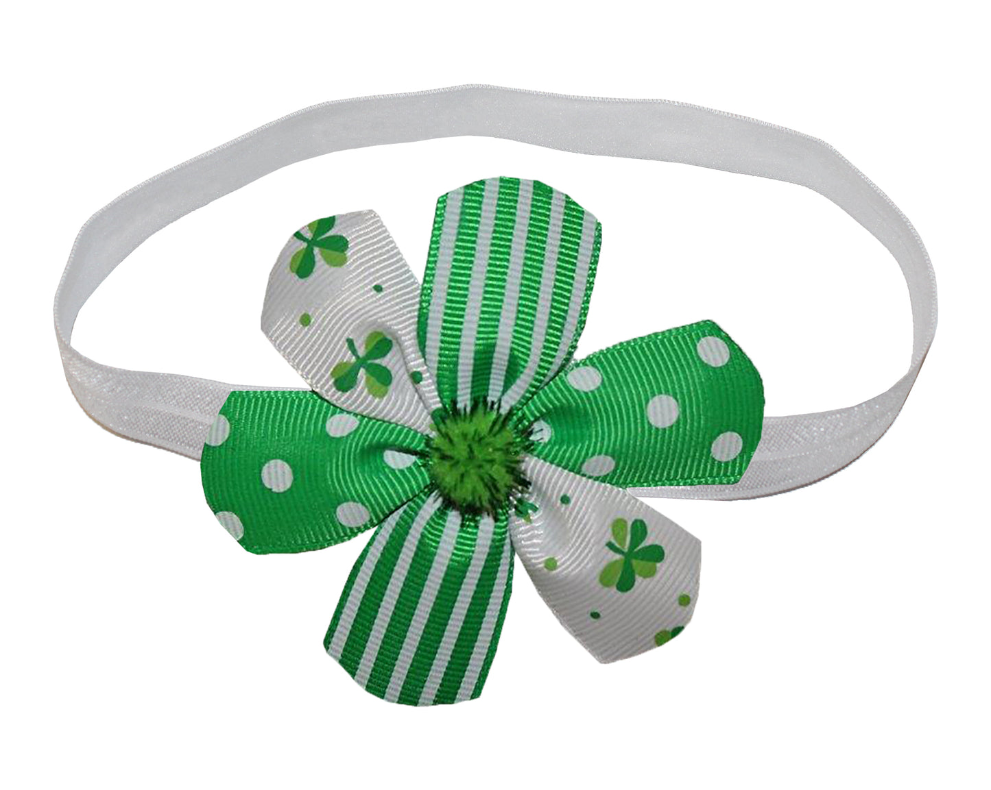 WD2U Baby Girls Infant St Patricks Green Custom Flower Hair Bow Stretch Headband