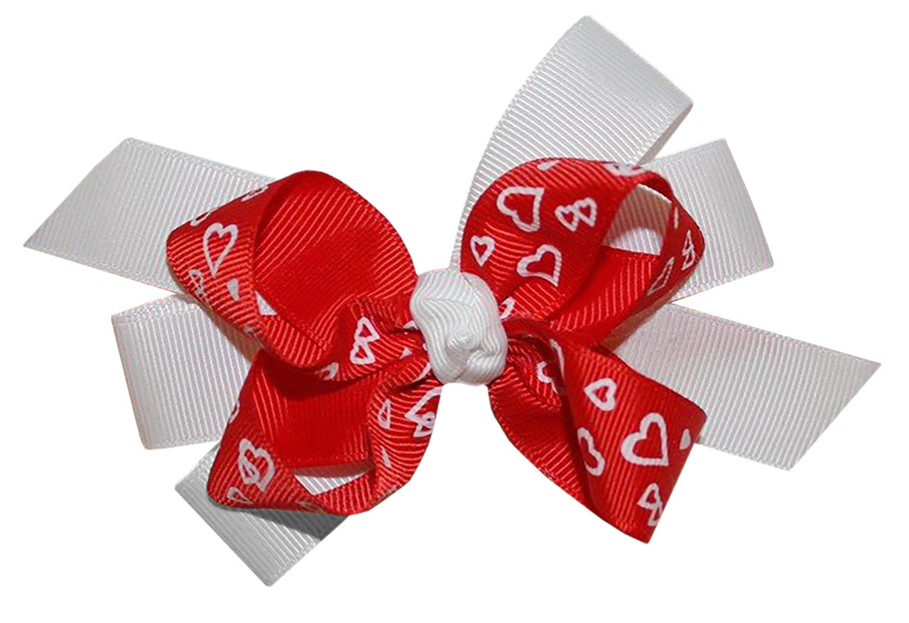 WD2U Girls Red & White Heart Valentines Day Boutique Hair Bow French Clip USA