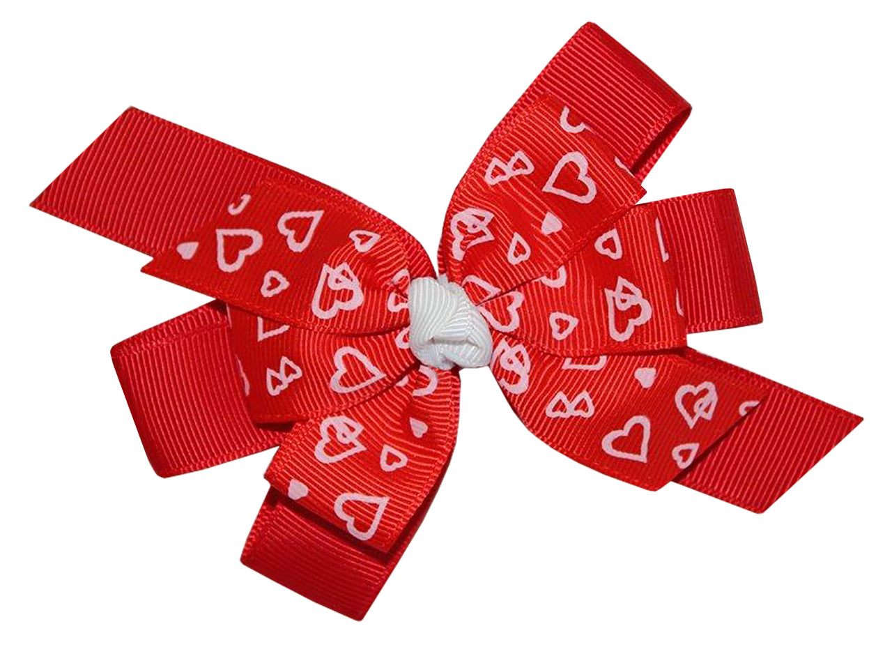WD2U Girls Red & White Hearts Valentines Boutique Hair Bow Alligator Clip USA