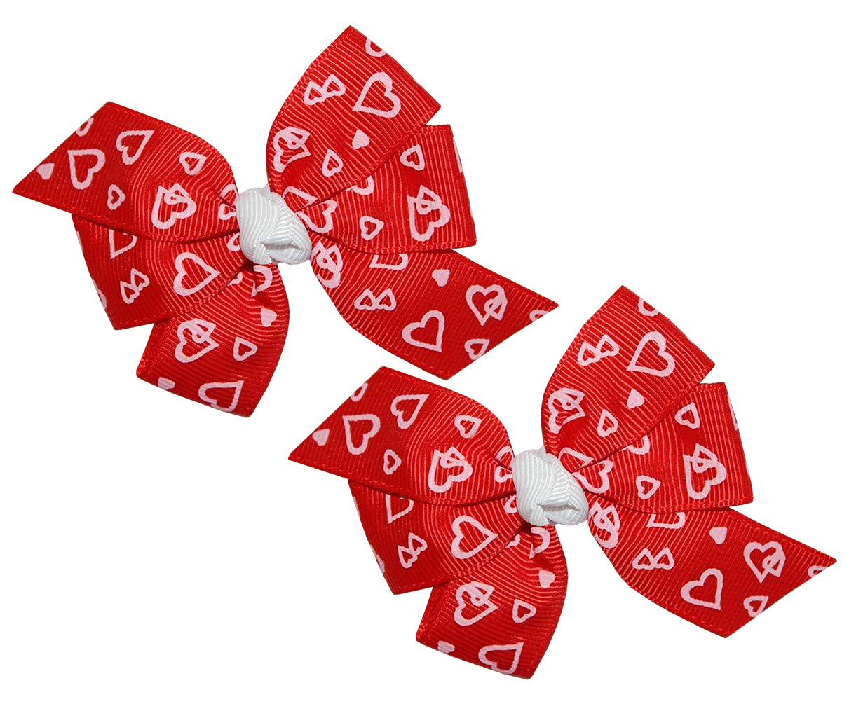 WD2U Baby Girl Set of 2 Red & White Heart Valentines Hair Bows Alligator Clips