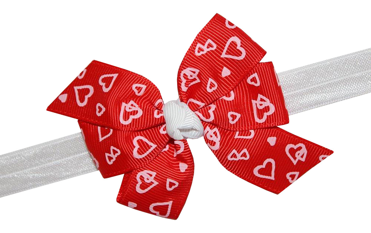 WD2U Baby Girls Infant Red & White Heart Valentines Hair Bow Stretch Headband