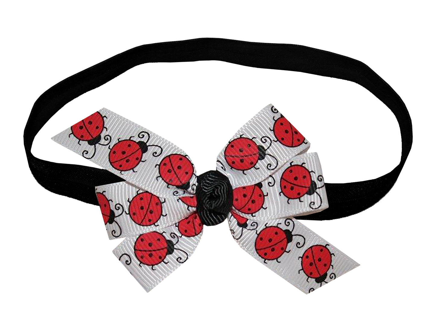 WD2U Baby Girls Infant Red & Black Ladybug 3" Hair Bow Headband