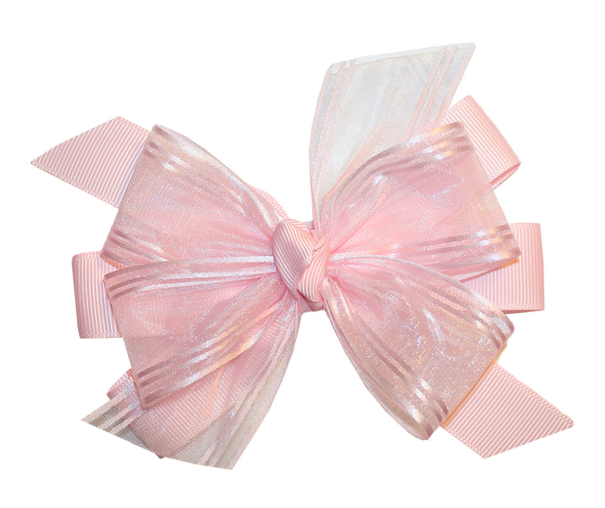 Glitzy Shocking Pink Organza Satin Hair Bow