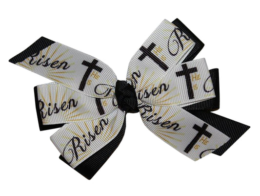 WD2U Girls He is Risen Christian Cross 4.5" Hair Bow French Clip