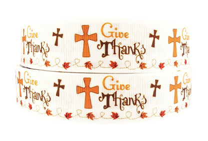 1" Give Thanks Christian Cross Thanksgiving Grosgrain Ribbon DIY Hair Bows Crafts