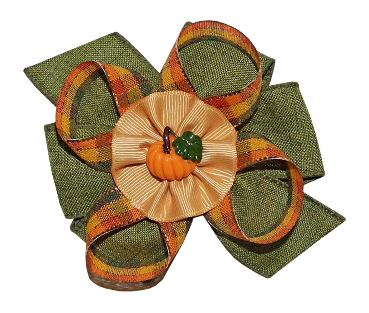 WD2U Girls Rustic Plaid Pumpkin Harvest Thanksgiving Hair Bow French Clip