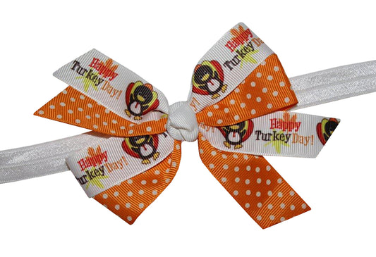 WD2U Girls Dotted Happy Turkey Day Thanksgiving Hair Bow Stretch Headband