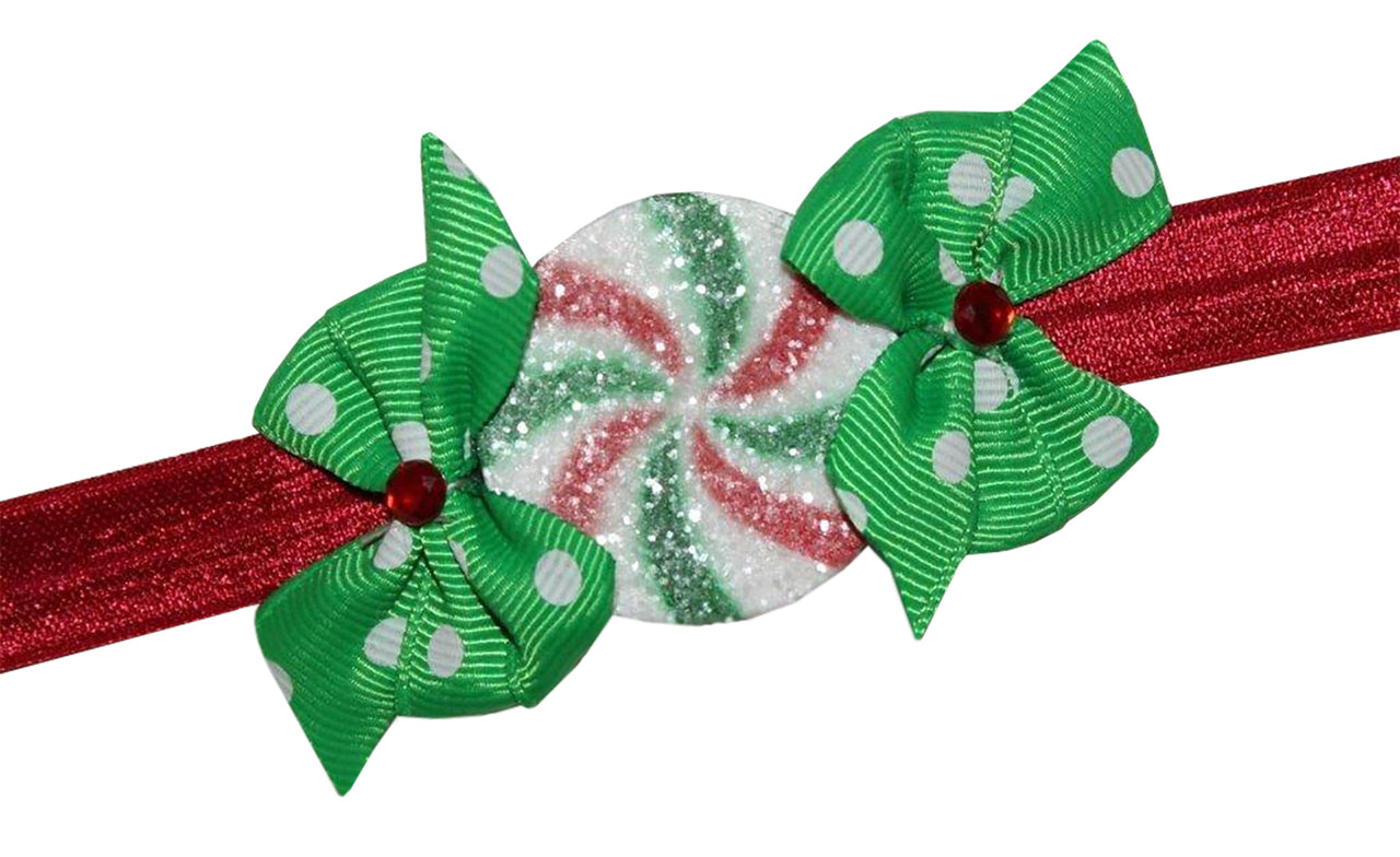 WD2U Baby Girls Infant Candy Land Peppermint Christmas Novelty Hair Bow Stretch Headband