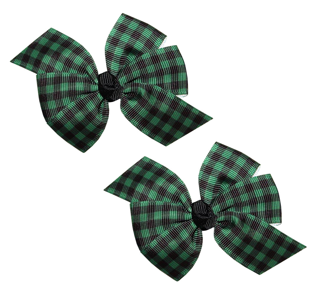 WD2U Baby Girl Set of 2 Green & Black Buffalo Plaid 3" Hair Bows Alligator Clips