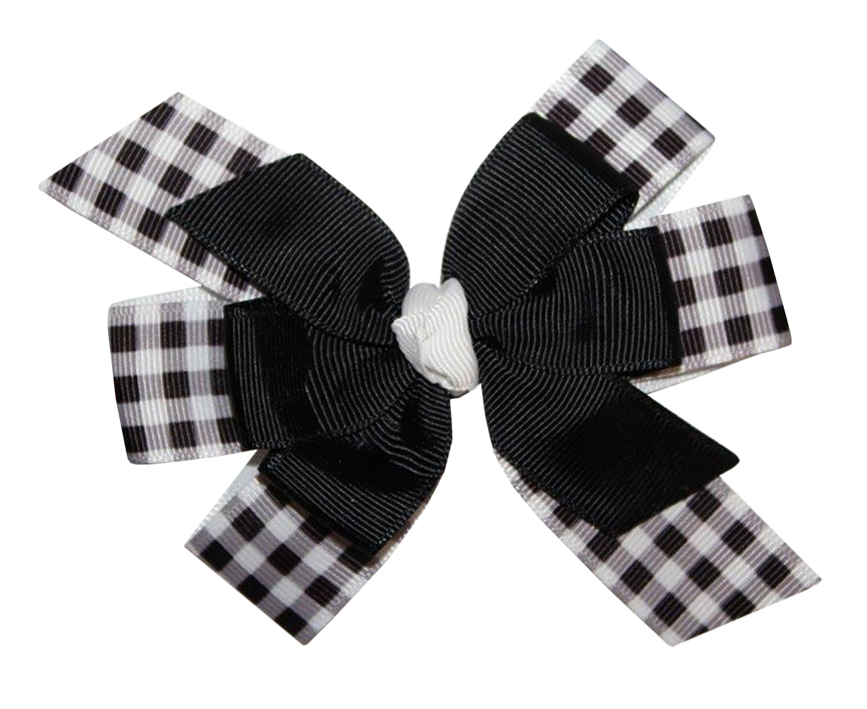 WD2U Girls Black & White Buffalo Plaid Woodland Lumberjack Hair Bow French Clip