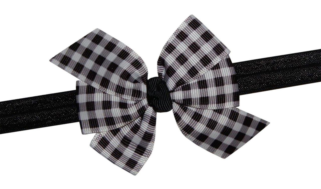 WD2U Baby Girls Infant Black & White Buffalo Plaid Woodland Hair Bow Headband