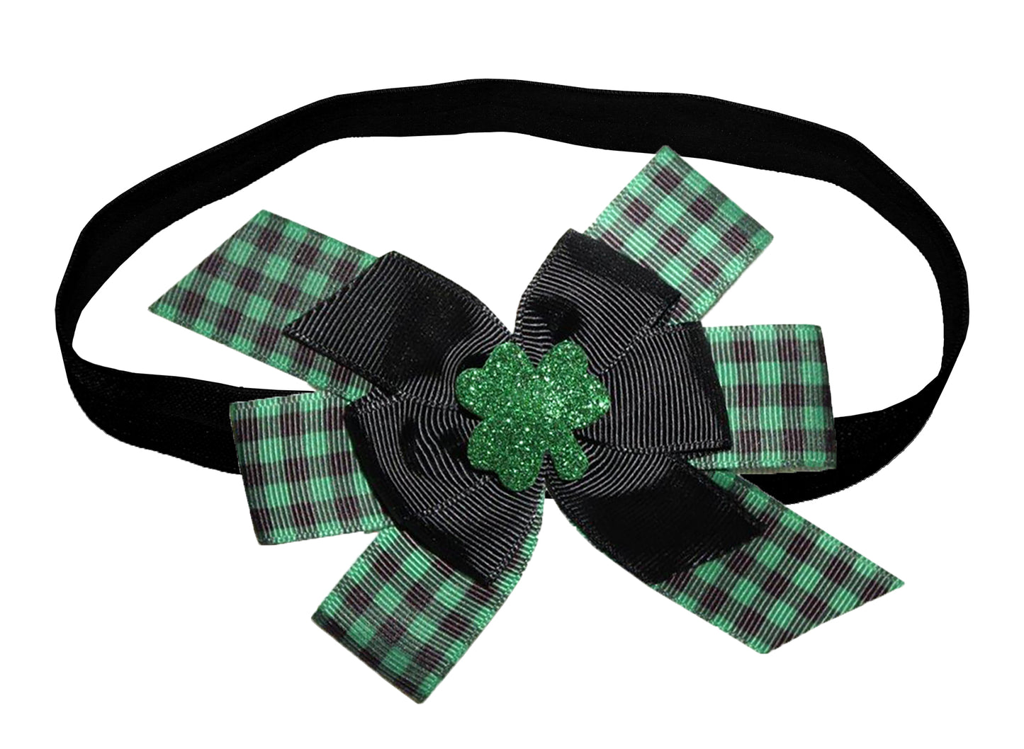 WD2U Baby Girls Green Shamrock Buffalo Plaid St Patricks Day Hair Bow Headband