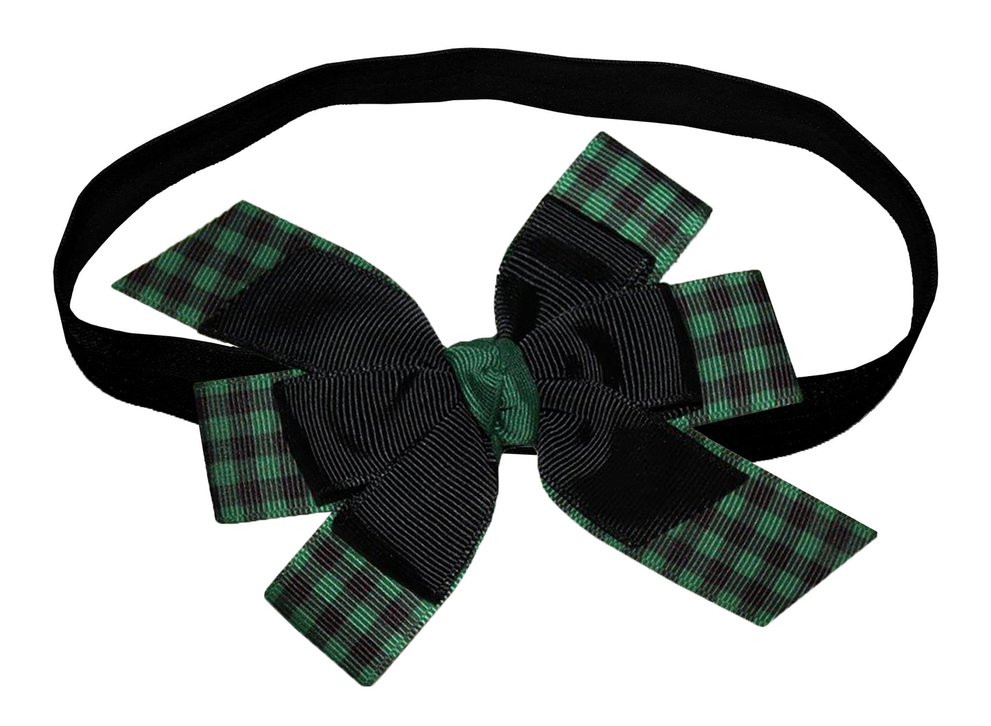 WD2U Baby Girls Black Green Buffalo Plaid Woodland Lumberjack Hair Bow Headband
