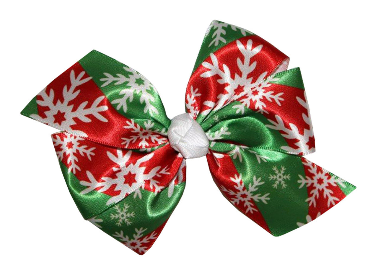 WD2U Girls Christmas Red & Green Snowflake Hair Bow French Clip Barrette USA