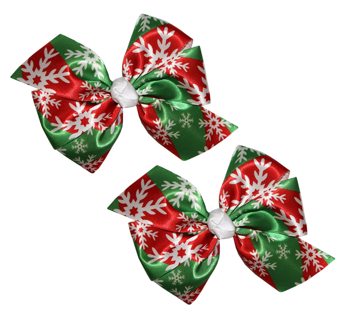 WD2U Baby Girls Set of 2 Christmas Red Green Snowflake Hair Bows Alligator Clips