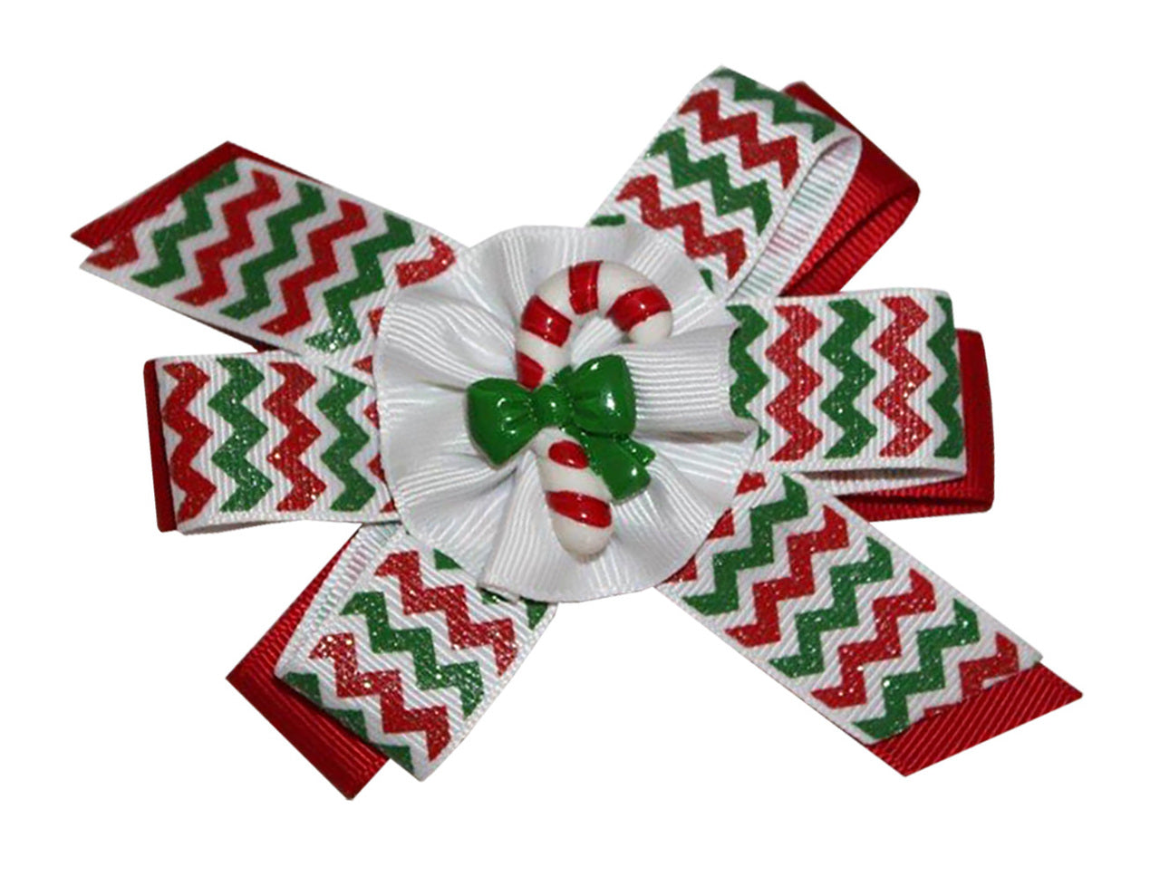 WD2U Girls Sparkling Chevron Christmas Candy Cane Hair Bow Alligator Clip