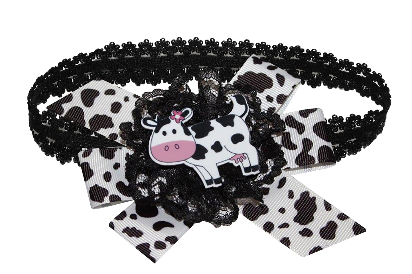 WD2U Baby Girls 4.5" Daisy Holstein Milk Cow Farm Girl Hair Bow Stretch Headband