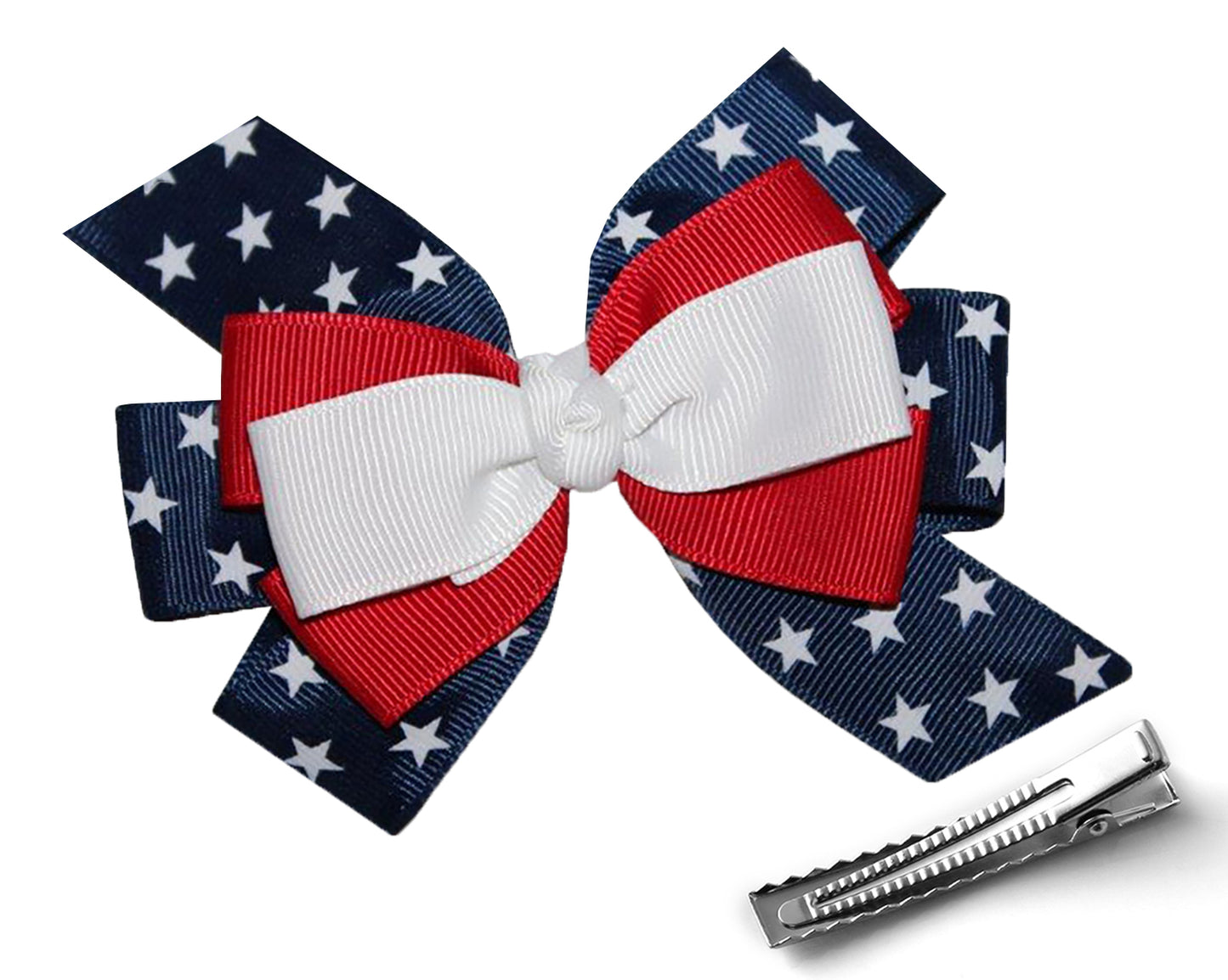 WD2U Girls Layered Red White Blue Patriotic 4.5" Hair Bow Alligator Clip