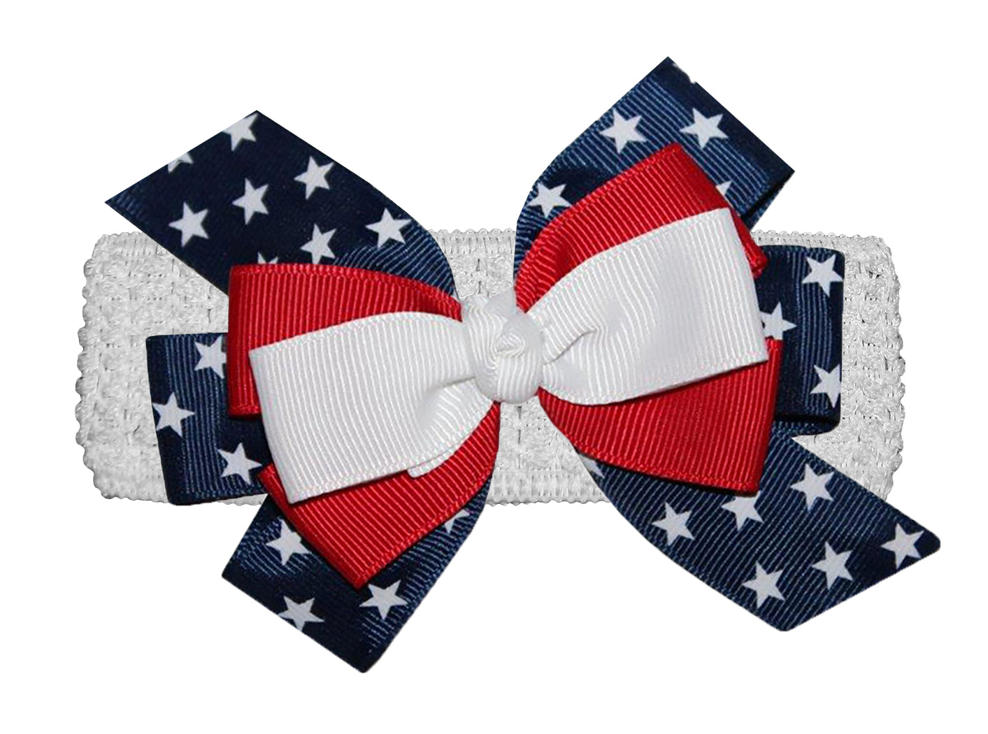 WD2U Girls Layered Red White Blue Patriotic 4.5" Hair Bow Headband