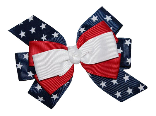 WD2U Girls Layered Red White Blue Patriotic Hair Bow French Clip