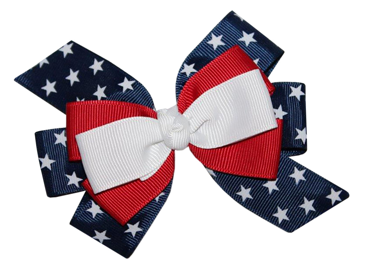 WD2U Girls Layered Red White Blue Patriotic 4.5" Hair Bow Alligator Clip