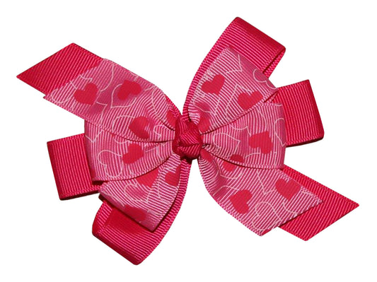 WD2U Girls Pretty N Pink Heart Valentines Day Hair Bow French Clip Barrette USA