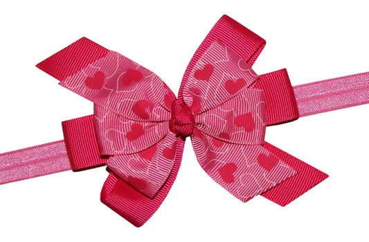 WD2U Baby Girls Pretty N Pink Heart Valentines Day Hair Bow Stretch Headband USA