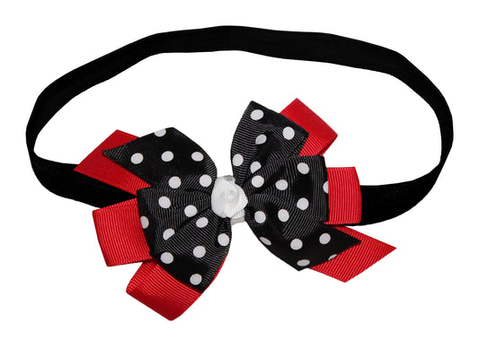 WD2U Baby Girls Ultimate Red & Black Dotted Lady Bug Hair Bow Stretch Headband