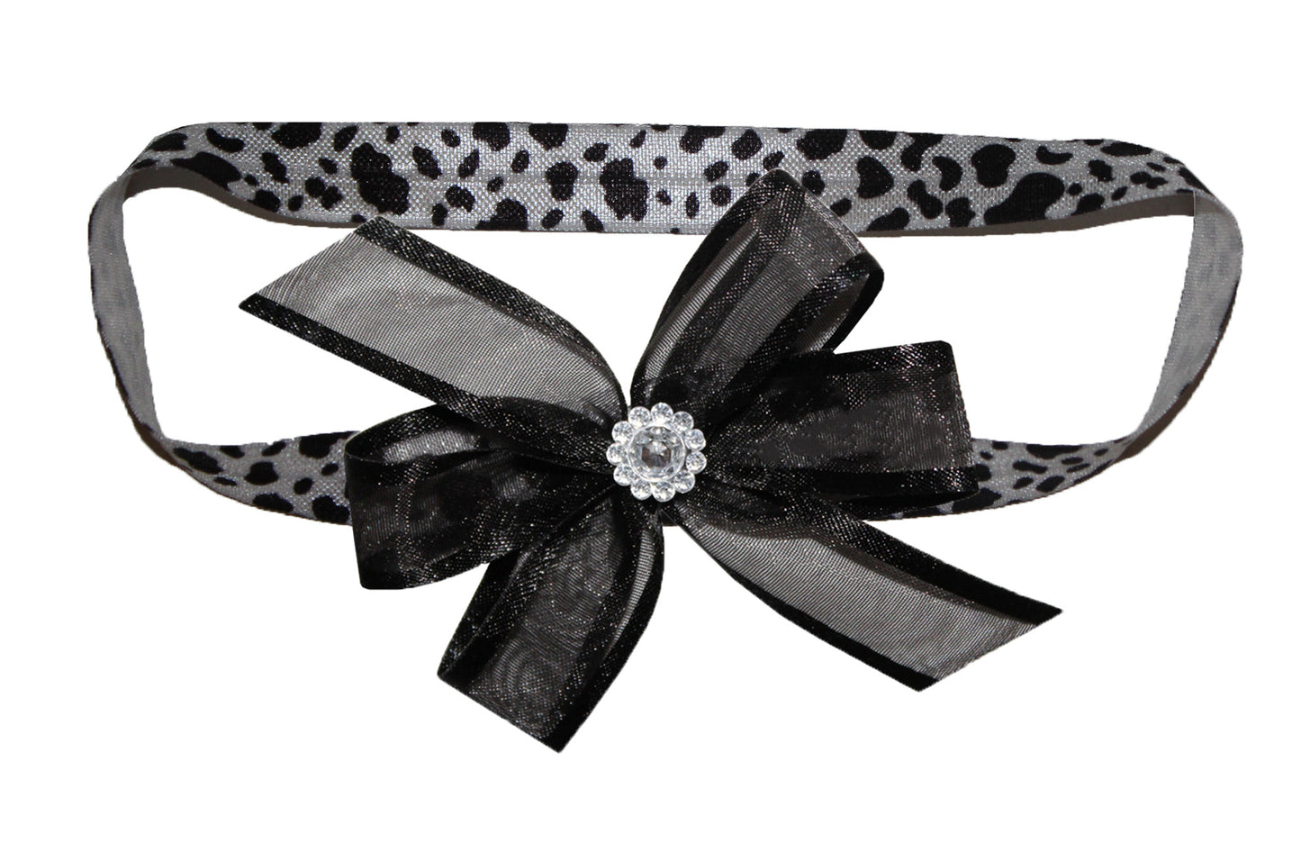 WD2U Baby Girls Infant Black White Dairy Moo Cow Hair Bow Stretch Headband USA