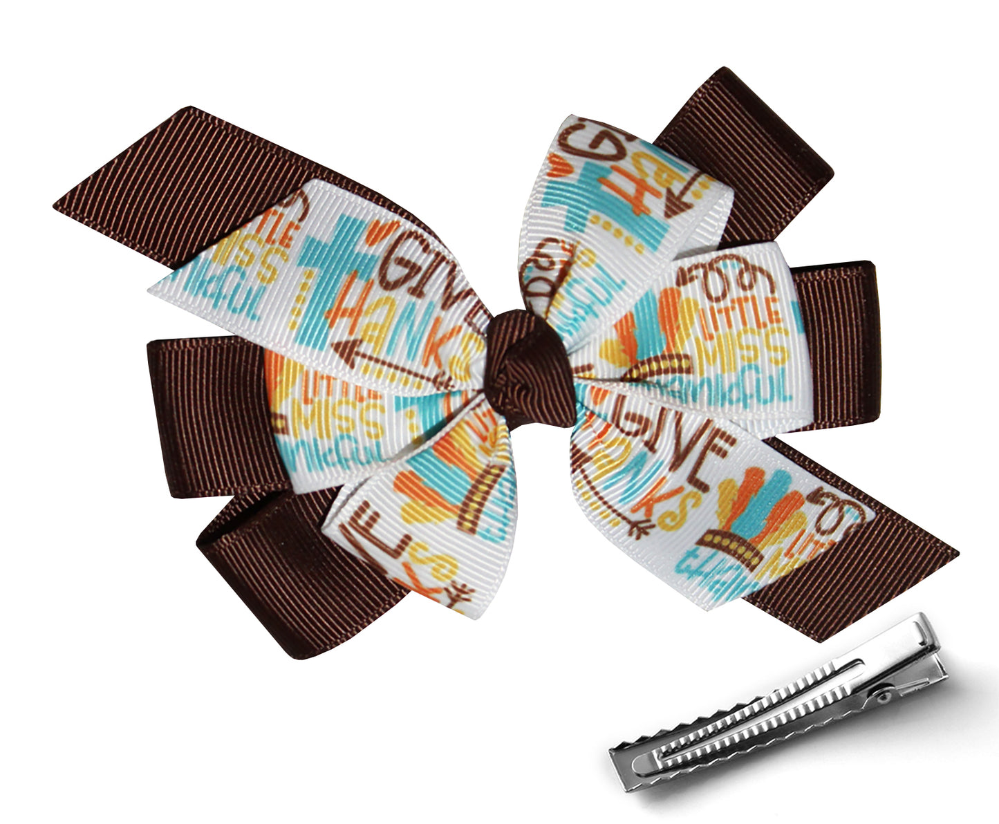 WD2U Girls 4.5" Brown Little Miss Thankful Hair Bow Alligator Clip