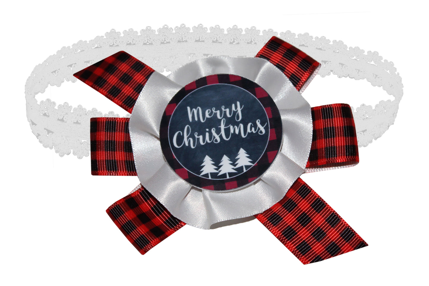 WD2U Baby Girls Merry Christmas Red Blk Buffalo Plaid Hair Bow Stretch Headband