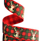 1" Gold Foil Deer Grosgrain Red Christmas Plaid Holiday Ribbon DIY Gift Wrap Bow