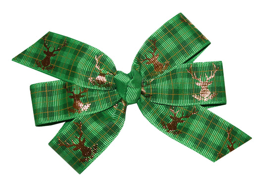 WD2U Girls Green Christmas Plaid Deer Woodland Hair Bow French Clip Barrette