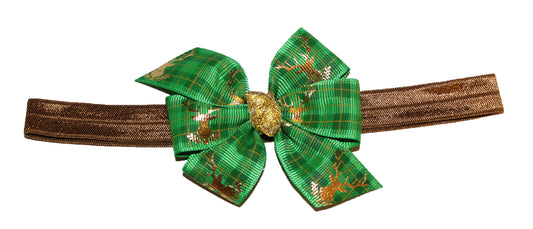 WD2U Baby Girls 3" Infant Green Christmas Plaid Deer Hair Bow Stretch Headband
