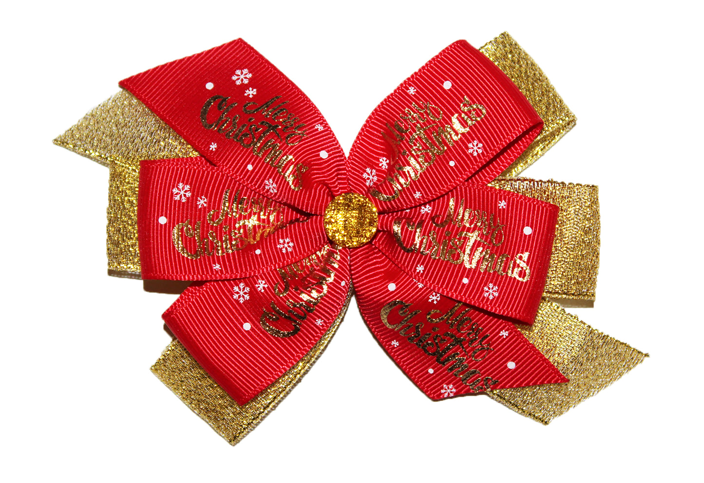 WD2U Girls Deluxe Gold & Red Merry Christmas Holiday Hair Bow Alligator Clip USA