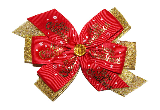 WD2U Girls Deluxe Gold Red Merry Christmas Holiday Hair Bow French Clip Barrette