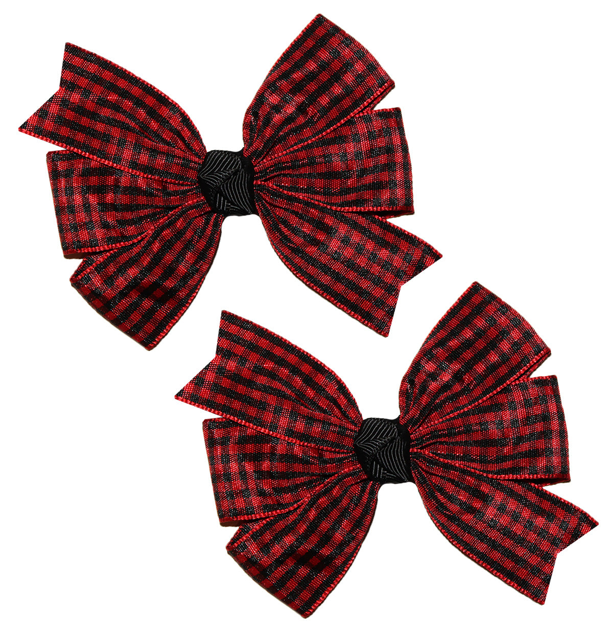 WD2U Baby-Girls Set of 2 Small Red & Black Buffalo Plaid Hair Bows Alligator Cli