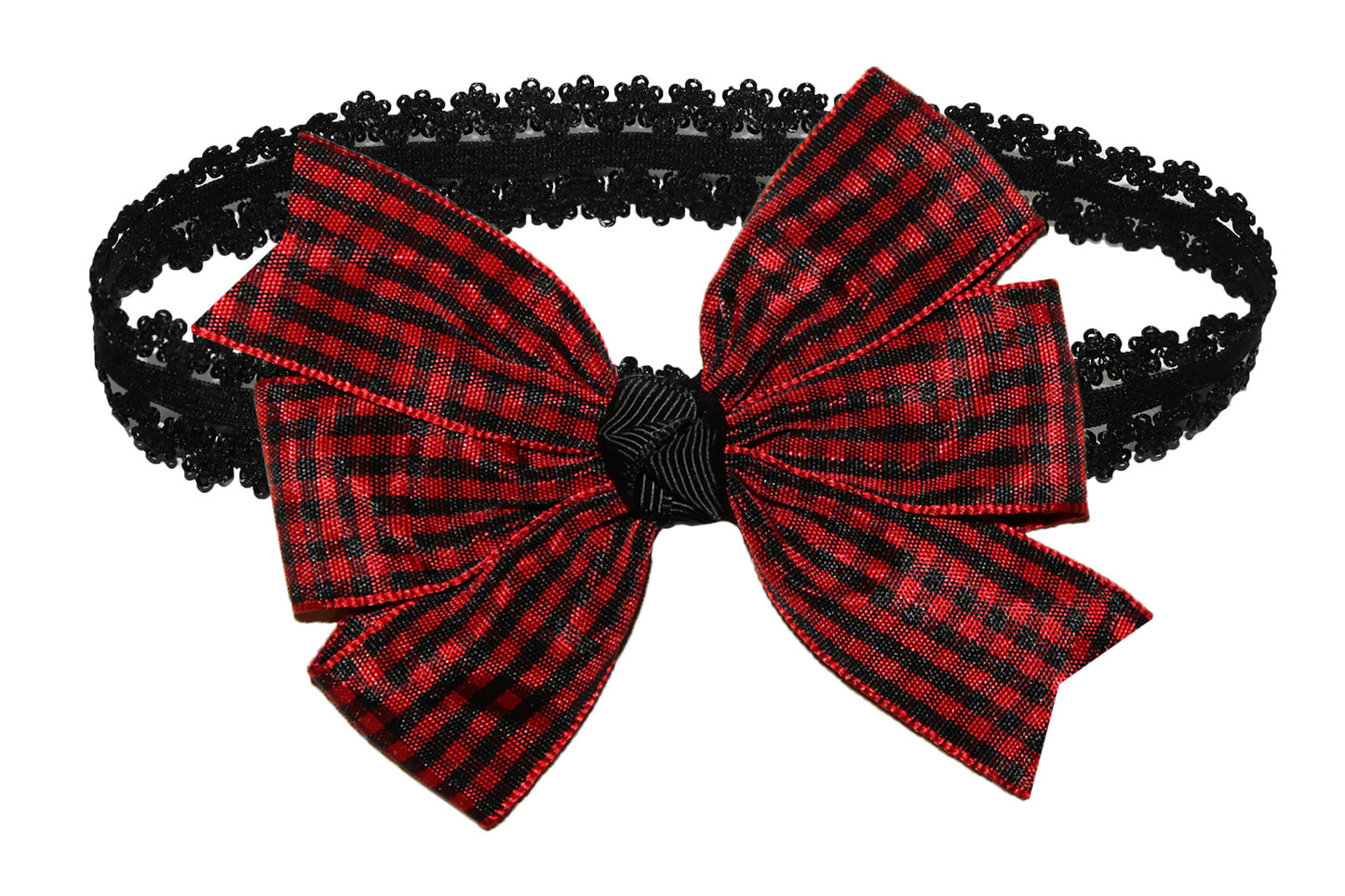WD2U Baby-Girls Small Red & Black Buffalo Plaid Hair Bow Stretch Headband