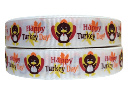 7/8" GrosGrain Ribbon Happy Turkey Day Thanksgiving Harvest DIY Hair Bows Crafts