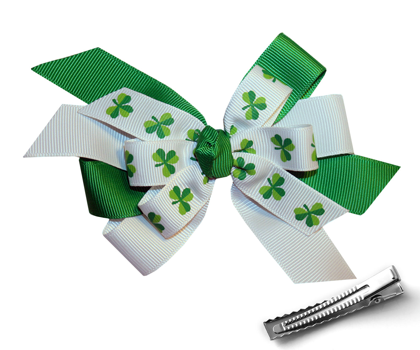 WD2U Girls 4.5" Layered St Patricks Shamrock Hair Bow Alligator Clip